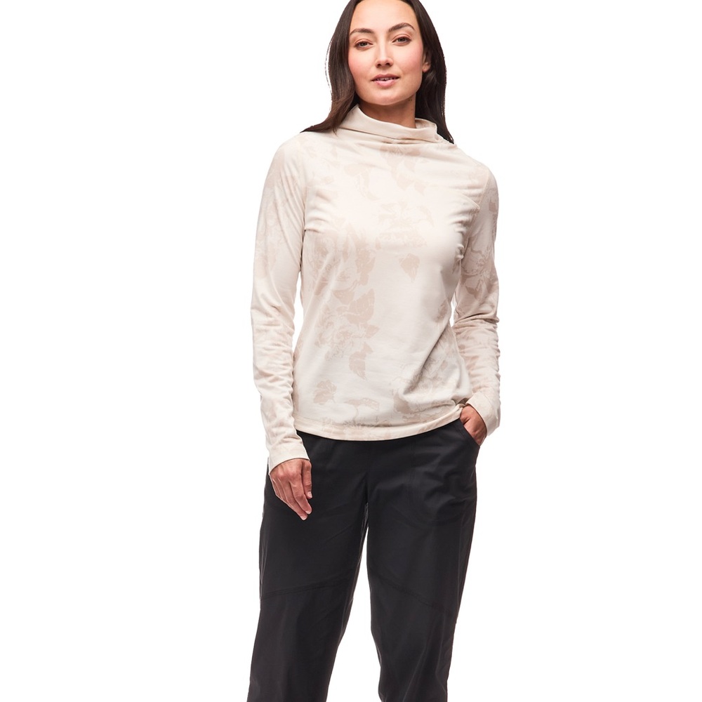 IndyEva luz top women’s size XL Printed Turtleneck Cream Beige floral ruched